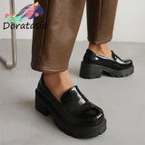 Large Size 43 Girls Pumps Black Chunky Heel Round Toe Platform Women Mary Jane Pumps Classic Casual Loafers