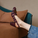 Women Pums Spring Autum Thick Square Heeled Sandals Ladies Vintage Pumps Dress Prom Weave Shoes 7.5CM Square Toe Chains
