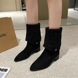 Breakj Two- Through Pile Of Boots Can Be Flipped Over The Fashion Boots Autumn New Velvet Thin Boots But Knee Long Barrel Knight