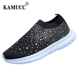 Ladies Sneakers for Women Bling Crystal Fashion Shoes Casual Slip on Sock Trainers Woman Vulcanize Shoe Sport Mesh