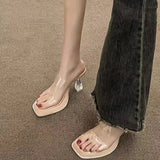 Breakj Heel High-Heeled Women's Beautiful Sandals French Style Sister 2025 Summer New Black Slippers Transparent Cool Drag Not Tired