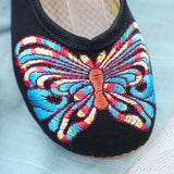 Breakj Heel Shallow Mouth With Beef Tendon Bottom Dance Shoes Butterfly Embroidered Cloth Shoes Spring, Summer And Autumn Women's Single