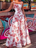 Summer 2022 Lady Elegant Beautiful Party Dresses Sexy Sleeveless Beach Sling Dress Women Fashion Vintage Printed Boho Long