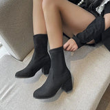 Suede Pointed Toe High Top Boots Square High Heels Women Autumn Winter Casual Ankle Boots Womens Platform