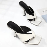 Women Temperament White Office High Heels Summer Fashion Personality Flip Flops Slip-on Comfortable Ladies Women