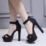 Buckle Strap Woman Sandals Party String Square heel Shoes Summer Sexy Woman Shoes Black Platform High Heel