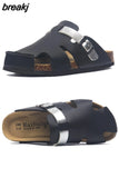 2023 New Summer Buckle Cork Slipper Casual Women Mixed Color Beach Outside Non-slip Closed Toe Cut-outs Slides