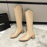 Knee Boots Women's 2024 New British Pointed V Mouth Western Cowboy Boots Thick Heels Show Thin Knight Boots In