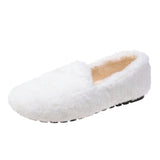 Warm Winter Shoes Cute Bow Women Ballet Flats Soft Fur Padded Cotton Shoes Woman Ankle Snow Boots Slip on Furry Slides