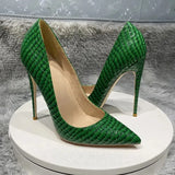 Green Crocodile Effect Women Sexy Pointy Toe High Heel Party Dress Shoes 8cm 10cm 12cm Slip On Stilettos Pumps Plus
