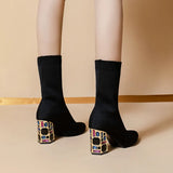 Women's Boots TGHDOF Fabric High Heel Autumn Sock Boots Women Fashion Zipper Pumps Pointed Toe Slip on Zapatos Para