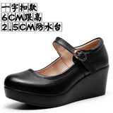 Breakj 8CM High Heel Heel Leather Shoes 3CM Thick Waterproof Table Comfortable Loose Cake Shoes Round Head Light Magic Stick Single Shoes