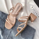 Breakj Fine Sandals Women 2025 New Medium Heds Of Cool Slippers Women Wear Coarse Heel With Women's Shoes Korean Version Of The Square