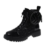 Autumn New Coin Purse Designer Women Ankle Boots Leisure Black PU Mid Heel Ladies Shoes Open Zipper Chain Women