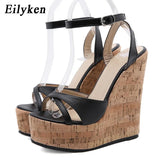 2022 New Summer New White Women's High Heels Sandals Platform Buckle Wedges Front Open Toe Ladies Shoes Size