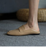 Leather Round Toe Women Flats Casual Loafers Women Shoe Without Heel Spring Autumn Daily Mules Woman Simple