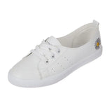 Shoes Women Sneakers Fashion Embroidery Lightweight Lace Up Loafers Lady Classic White Walking Shoes School Student