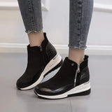 Women Ankle Sneakers Boots Autumn Winter High Top Vulcanize Shoes Women Platfrom Wedges Shoes Zipper Sneakers Female
