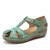 Sandals 2021 Summer Rome Vintage Hollow out Wedge Heels Platform Ladies Shoes Embroidery flowers Female Baotou