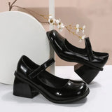 Breakj And Autumn New Small Square Buckle Square Mouth Square Head A Word Lacquer Leather Single Shoes Thick Heel With Women's Single Shoes