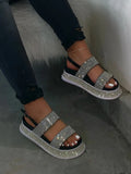 Summer Beach Bling Bling Crystal Rome Ladies Sandals Rhinestone Platform Cutouts Wedges Women Sandals Shoes
