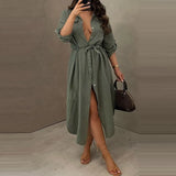 Slim Summer Women Fashion Turn-down Collar Buttons Cardigan Shirts Dress Casual Long Sleeves Solid Color Office