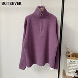 Thick Turtleneck Zippers Women Sweaters Jumpers for Women 2021 Autumn Winter Loose Full Sleeve Female Knitted