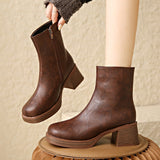 Breakj Platform Ankle Boots Thick Heel 2023 New British Style Retro Nude Boots High Heel Round Martin Boots