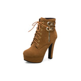 Breakj Boots Metal Decoration Waterproof High Heel Large Size Front Belt Frosted Women's Shoes Fall / Winter