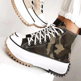 Women Platform Canvas Sneakers Lace-Up High Top Female Casual Shoes Fashion Zebra Pattern Lace Up Lady Sports