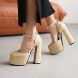 Fashion Women Pumps Retro Mary Janes Chunky Heels Sandals Spring Platform Dress Party Wedding Basic Shoes Woman Big