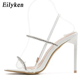 2022 New Crystal Rhinestone Sandals Women Summer Square Toe Stiletto High Heels Sexy Fetish Stripper Shoes