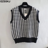 black thick Houndstooth sweater cardigans jacket ladies new women thick sweater coat v-neck cardigan jacket coat