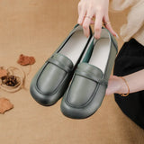 Flat-Bottomed Beef Rib-Soled New Love Shoes Korean Version Leisure Simple Leather Women's Singles Shoes Comfortable Mother