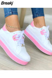 Autumn Platform Mixed Color Sneakers White Shoes Vulcanize Lace-Up Height Increasing Ladies Casual Outdoor Skateboard