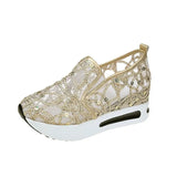 Female Wedge Shoes Sequin Mesh Breathable Shoes Women Gold Silver Platform Sneakers Women Height Increasing Wedges Shoes