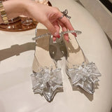 Heels Fairy Style 2023 Summer Fashion To Wear Pointed Water Drill Square Buckle Transparent Slippers With Thin