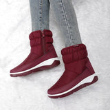 Snow Boots Woman Casual Warm Slip on Plush Shoes Patchwork Ankle Boots Women Fashion Wedges Waterproof Botas