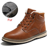 Winter Warm Snow Boots Split Leather Handmade Fur Plus Waterproof Ankle Boots Brand Outdoor Walking Working
