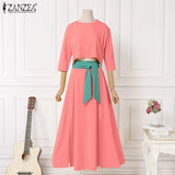 Elegant Dress Sets Women Summer Short Sleeve Button Up Top High Waist Belted Skirts ZANZEA Casual Lady Oversized Matching Sets