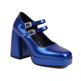 Breakj Jane Shoes Square Head Buckle Thick Heel Large Size High Heel Women's Shoes