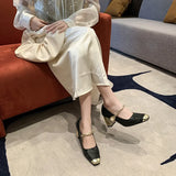 Breakj Spring And Summer National Wind Square Design Fashion Shallow Casual Coarse Heel High Fashion Daily Single Shoes
