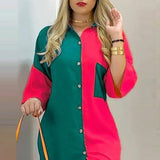 Women Turn-down Collar Flower Print Casual Shirt Dress Fashion Summer Half Sleeves Buttons Cardigan Irregular Elegant