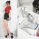 Breakj Artifact Model High Heels Thin Heel Sexy Black Waterproof Table 15Cm Hate Day Superb High Heel Sandals Female