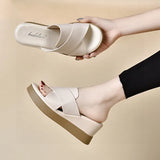 Heel Slippers Women Wear 2024 Summer New Open Toe Cross Waterproof Table Thick Bottom Cool