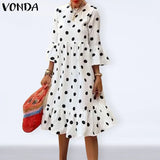 Bohemian Midi Dress Women's Vintage 3/4 Sleeve Ruffle Polka Dot Dress 2022 VONDA Summer Holiday Sundress Casaul Vestido