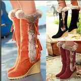 Breakj Autumn And Winter New Slope And Knight Boots Women's Shoes Frosted Haired Neckpeel To Keep Warm