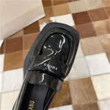 Genuine Leather Loafers Pumps Thick Block Rubber Heels Soles Black Slip On Wedge Platform Female Moccasin Zapatos De
