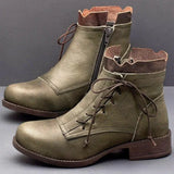 Women Boots Autumn PU Mid-Calf Boots With Back Lace-up Design Boots Solid Color Low Heels Shoes Botas