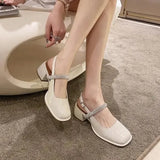 Sandals Mary Jane Shallow Mouth Comfort Shoes for Women Summer Heels Med Pointed Girls High Spring Retro Medium
